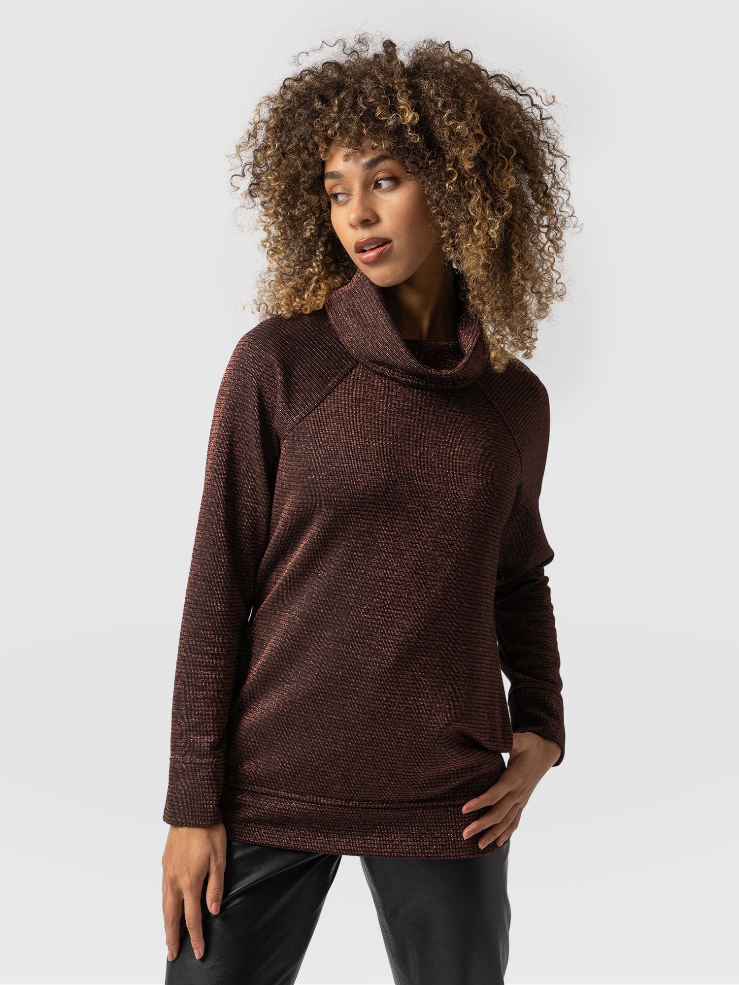 Ottoman Rib Roll Neck - Bronze Lurex